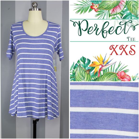 LuLaRoe Perfect T XXS Striped Blue White Swing Tunic Tee Top Nautical Coastal - Picture 8 of 8